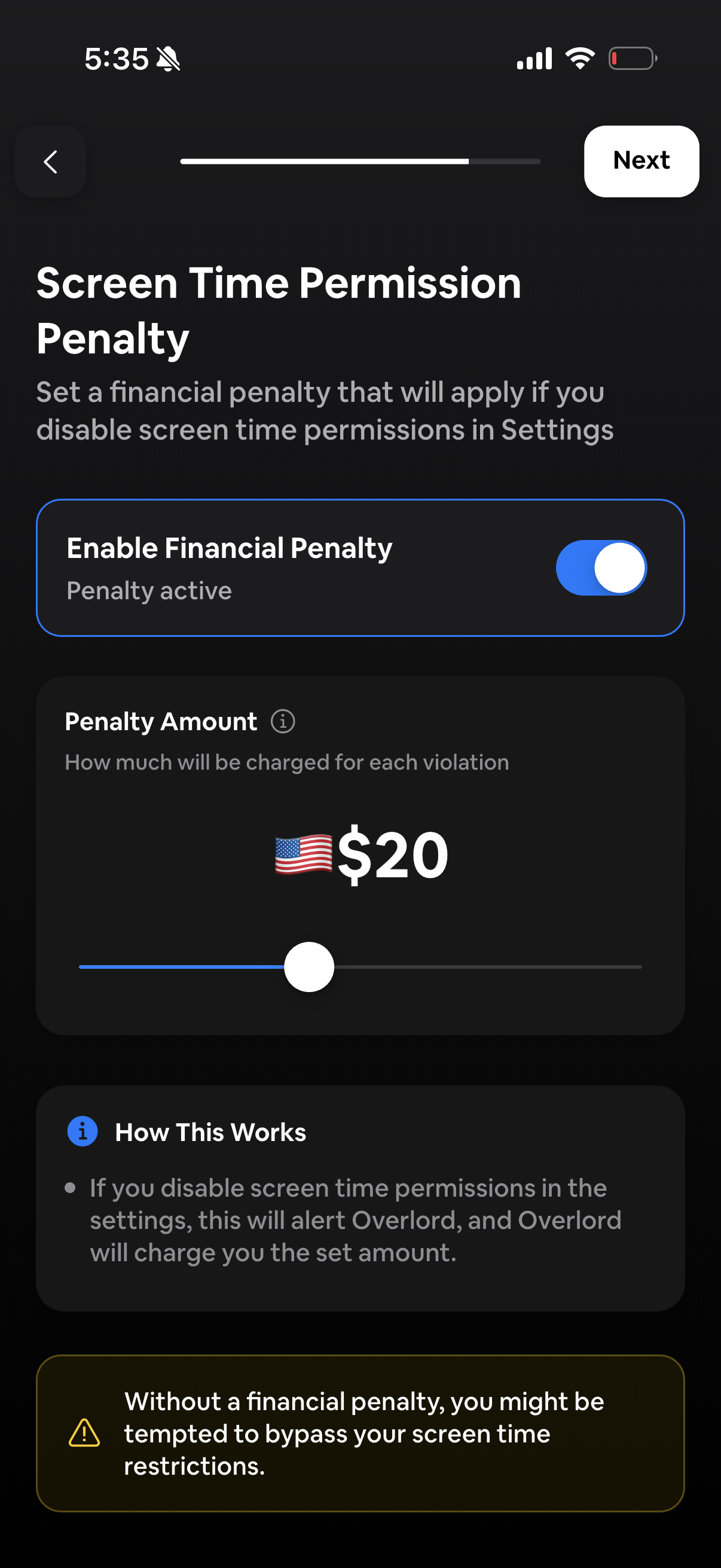 Adding permission penalty